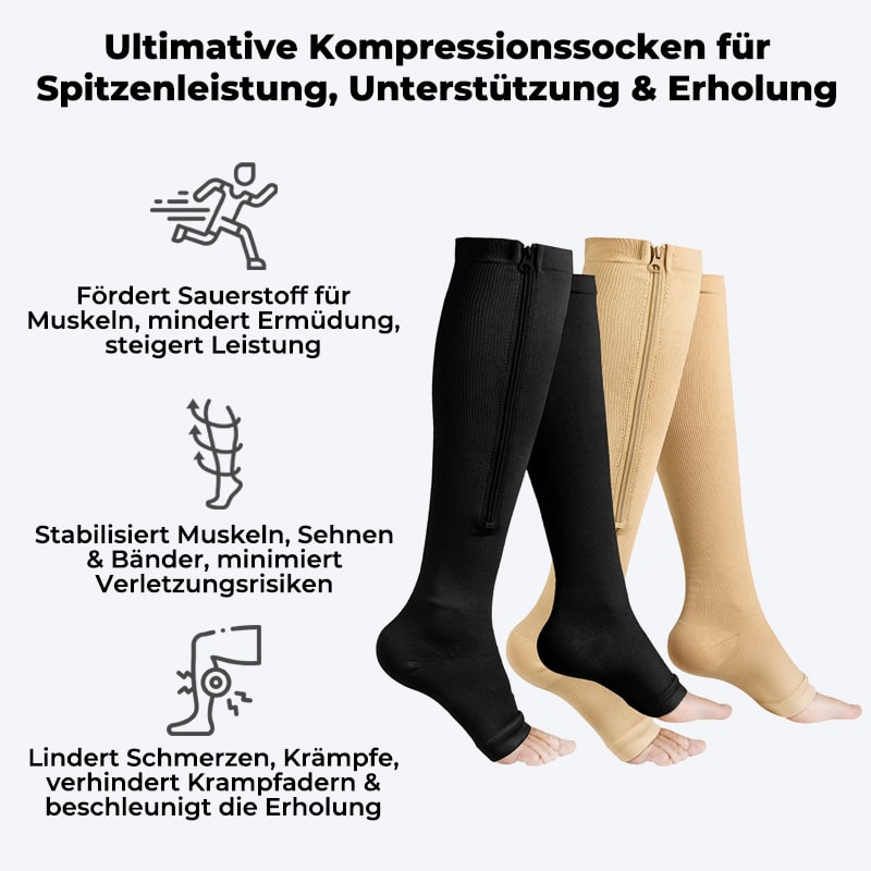 ZipSock™ Kompressionsstrümpfe mit Reißverschlüssen